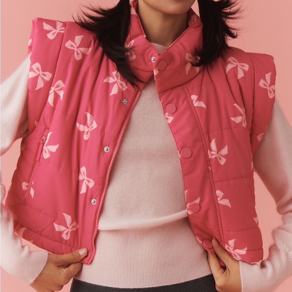 Beach Riot Pink Bow Print Quilted Vest